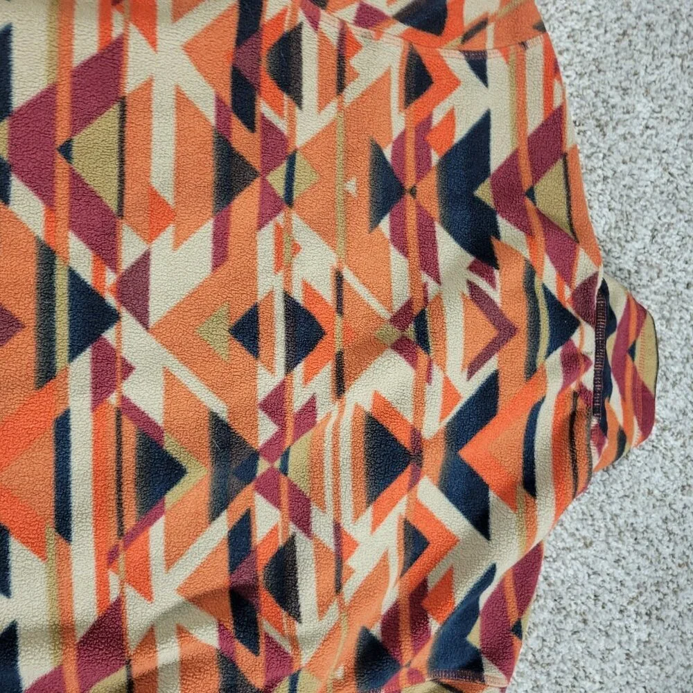 Eddie Bauer Pulllover Fleece Mens Medium Orange Aztec Sweatshirt